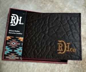 Red Dirt Hat Co Genuine Bison Grain Leather Bifold Wallet Brown NEW NIB
